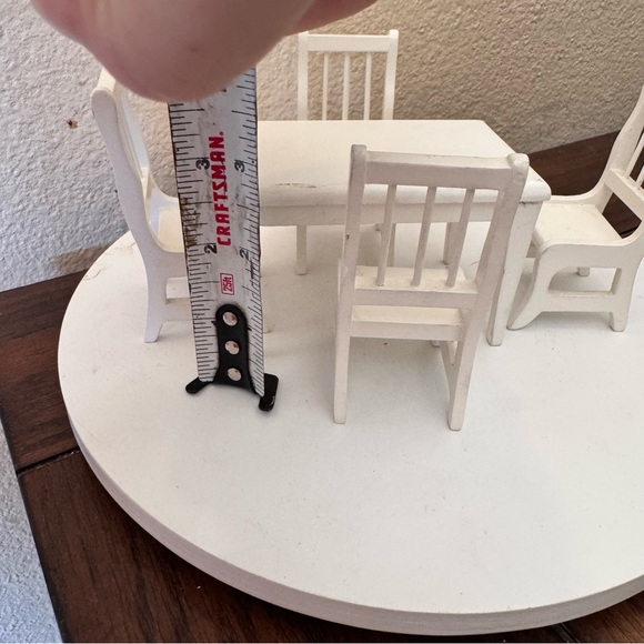 Vintage dollhouse furniture White Miniature Dining Table and Chairs Set - Picture 6 of 8